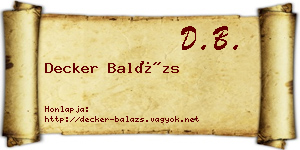 Decker Balázs névjegykártya